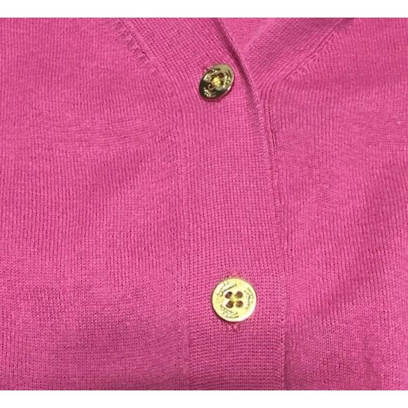 Trina Turk Cotton Knit Cardigan Sweater Women’s Sz L Gold‎ Metal Buttons Pink - Picture 4 of 8